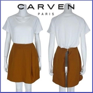 【美品】定価約3万円 カルヴェン CARVEN スカート フレア 台形 バックジップ タック ボトムス 36 （S相当）キャメル系