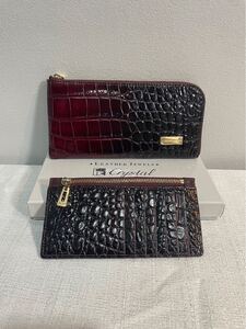 未使用極美品レザージュエルズLEATHER JEWELS長財布小銭入れ赤系本革