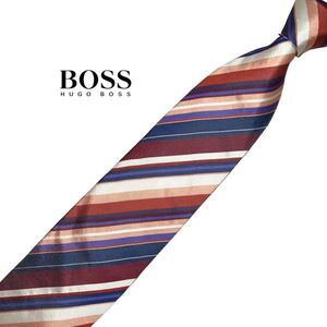 ★マルチカラー★ HUGO BOSS ネクタイ ストライプ柄 USED レジメンタル ヒューゴボス ネコポス可 中古 t492