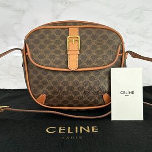 CELINE セリーヌ マカダム柄 ショルダーバッグ ブラウン ゴールド金具 3-29528