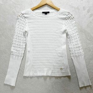 【極美品・現行】 LOUIS VUITTON レディース シースルー コットン ニットセーター LV金具 サークルロゴ ホワイト Mサイズ