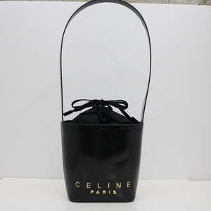 T6D0632 美品 CELINE/セリーヌ エナメル カットアウト 巾着型 ショルダーバッグ F-97/2 ロゴ