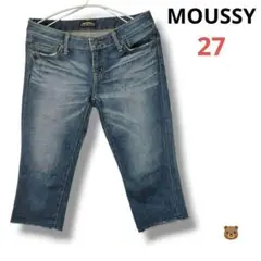 ■MOUSSY膝丈スリムデニム27インチブルーdenimジーンズショートパンツ