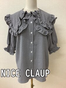 ナイスクラップ (NICE CLAUP) 大きな衿のブラウス 白黒チェック サイズF