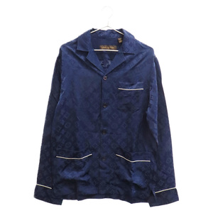 LOUIS VUITTON ルイヴィトン×SUPREME 17AW Jacquard Silk Pajama Shirt ジャガードシルクパジャマ長袖シャツ ネイビー