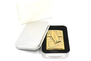 ●Zippo ジッポー SPACE SHIP スペースシップ メタルプレート貼り ゴールドカラー オイルライター 喫煙具 箱 20787619