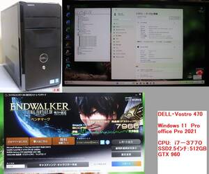 D-21/送料無料/DELL・Vostro 470/CPU・i7-3770/LGA1155/SSD 512GB+HDD2TB/メモリ16GB/GTX 960/Win11・Pro/Office 2021/中古品