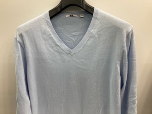 ゴルフセーター　ハイゲージ綿ニット　Ｖネック　ＸＬ　スカイブルー　ＵＮＩＱＬＯ★中古格安 ！