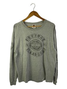 HARLEY DAVIDSON◆長袖Tシャツ/-/コットン/GRY/無地/HANES/BEEFY