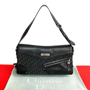 極 美品Christian Dior ディオール ストリートシック トロッター 柄 レザー キャンバス ワン ショルダーバッグ ハンドバッグ 黒 29663