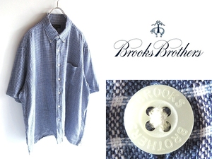 ネコポス対応 90s-00sビンテージ Brooks Brothers ブルックスブラザーズ チェック リネン ボックス BDシャツ XL ブルー 青 白 大きいサイズ