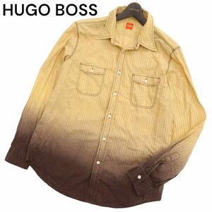 HUGO BOSS ORANGE ヒューゴボス オレンジ 通年 グラデーション★ ストライプ 長袖 ワーク シャツ Sz.XL メンズ 大きいサイズ　C4T01439_2#C