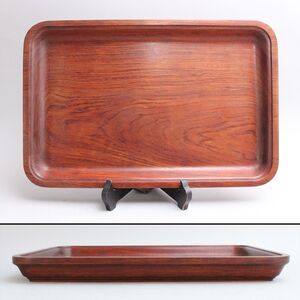 [060680]唐木材 刳り貫き 長方盆 37×24.2cm◆紫檀/花梨/黒檀/煎茶道具/茶器/茶盆/天然木/無垢/木工/古道具/骨董/うぶ品