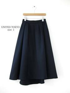 送料込☆UNITED TOKYO☆ロングスカート☆NAVY☆1(M)☆ひざ下寸☆ウエストゴム☆サイドZIP☆ゆったりスタイル☆ユナイテッドトウキョウ