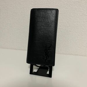 希少　美品　SAINT LAURENT サンローラン　クロコ　YSLロゴ　長財布　ブラック　レザー