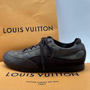 1円 【美品】 LOUIS VUITTON ルイヴィトン 【王者の貫禄】 ダミエ メンズ スニーカー シューズ 靴 ローカット LV レザー ブラウン 7 26cm位