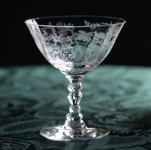フォストリア クリスタル チンツ エッチング シャンパン カクテルグラス 酒 バーグラス ビンテージ シャーベットグラス