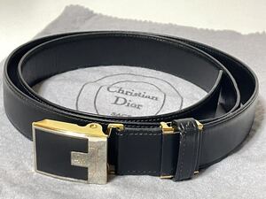 新品未使用 ■ クリスチャンディオール Christian Dior スライドロック レザーベルト ブラック