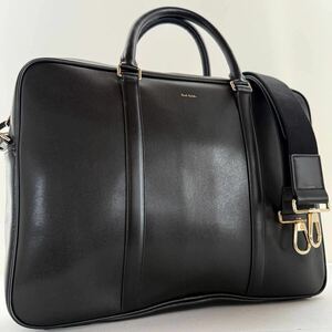 1円~ 新品未使用/定価10万 ポールスミス Paul Smith ブリーフケース ビジネスバッグ レザー A4可 ブラック メンズ 通勤 ショルダーバッグ