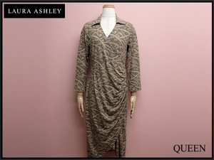 LAURA ASHLEY ワンピース・9△ローラアシュレイ/ストレッチ/カシュクール/総柄/長袖/レディース/24*7*2-15