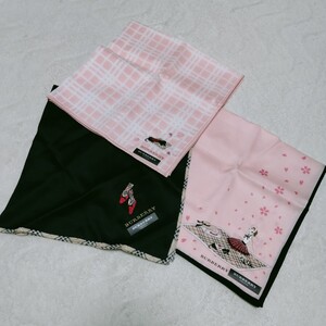 未使用*Burberry London*ハンカチ*3枚まとめて*セット*女の子*犬*パンプス*桜*ノバチェック*大判*刺繍*バーバリー