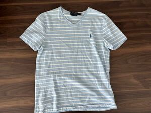 ポロラルフローレン ボーダー Tシャツ SP(S-M) メンズ 水色　Polo Ralph Lauren vネック　半袖　半袖Tシャツ