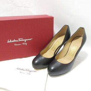 美品 Salvatore Ferragamo サルヴァトーレフェラガモ RONDA プレーントゥ ピンヒール パンプス 6 約23.5cm ブラック 065 ◆