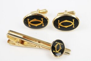 カルティエ Cartier タイピン カフス セット C2 ダブルC ロゴ ブラック×ゴールド カラー【彩irodori】