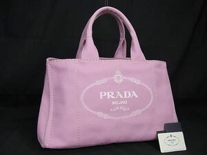 1円 ■美品■ PRADA プラダ B1872B カナパ キャンバス ハンドバッグ トートバッグ レディース ピンク系 FI0803