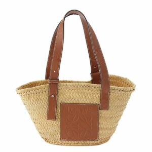 【ロエベ】Loewe　アナグラム ラフィア レザー バスケットバッグ かごバッグ ハンドバッグ ベージュ 【中古】【正規品保証】210668