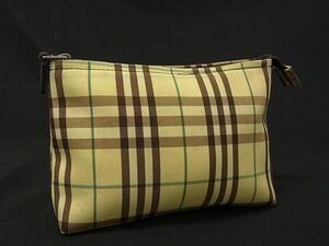 BURBERRY バーバリー ナイロンキャンバス チェック柄 メイクポーチ マルチケース 小物入れ レディース イエロー系×シルバー系 DG3951