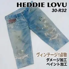 希少 HEDDIE LOVU 1点物 ビンテージデニム ハーフパンツ ダメージ