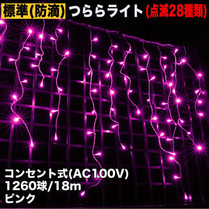 クリスマス 防滴 イルミネーション つらら ライト 電飾 LED １８ｍ １２６０球 ピンク 桃 ２８種点滅 Ｂコントローラセット