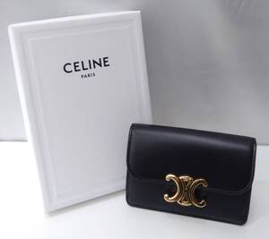 CELINE セリーヌ WPG3293 トリオンフ 二つ折り財布 小銭入れ カード入れ 黒 ブラック シャイニーカーフスキン