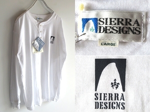 デッドストック 80sビンテージ SIERRA DESIGNS シエラデザイン ダクロンQD ヘンリーネック 胸ロゴ ロングスリーブTシャツ カットソー L 白