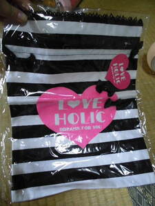 LOVE HOLIC 黒×白ボーダー柄　レースつき　マルチ巾着　Ｍサイズ★★