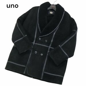 uno UOMO ウーノ ウォモ 秋冬 裏ボア★ ショールカラー 毛皮 リアル ムートン コート Sz.F　メンズ 黒　I3T02386_C#N