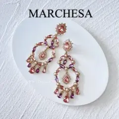 V902/MARCHESA/希少/ラズベリークリスタルタッセルピアス