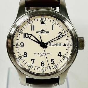 1円~【実動】フォルティス FORTIS B-42 200M 645.10.158.3 自動巻き メンズ腕時計 ホワイト文字盤 ラウンド デイデイト 裏スケ J130364