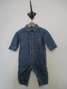 babyGap ギャップ デニム素材ボーダーつなぎロンパース（USED）101222