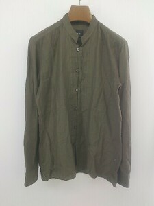 ◇ ◎ HUGO BOSS ヒューゴボス バンドカラー リネン混 ピンタック 長袖 シャツ サイズ BR P INT S MX CH カーキ メンズ E