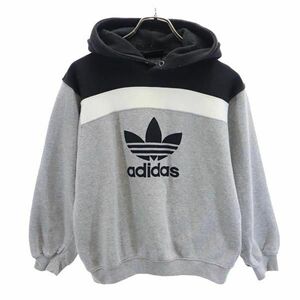 アディダス 90s トレフォイルロゴ 長袖 スウェットパーカー M グレー系 adidas プルオーバー トレーナー 裏起毛 レディース