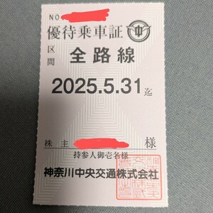 神奈川中央交通 株主優待乗車証 全路線 男性名義 全路線定期券 レターパックプラス