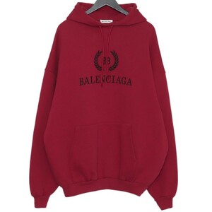 BALENCIAGA BBロゴオーバーサイズプルオーバーパーカー XS レッド 556111 TDV04 バレンシアガ スウェットフーディー フェザー プリント