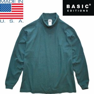 1点物◆USA製ビッグサイズ深緑無地タートルネック長袖ロンTシャツ古着メンズXXLレディースOKアメカジ90sストリート/スポーツMix中古558298