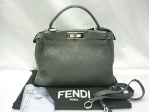 FENDI フェンディ PEEKABOO selleria ピーカブー セレリア レザー ハンドバッグ ショルダー グレー レインカバーあり　a