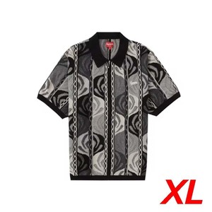 ★新品★Supreme Abstract Textured Zip Up Polo Black XL シュプリームジップアップポロ