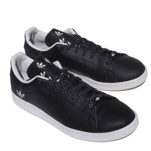 美品!! 27.5cm 21年製 adidas Originals スタンスミス 黒 ベロにトレフォル 合成皮革 STANSMITH STAN SMITH