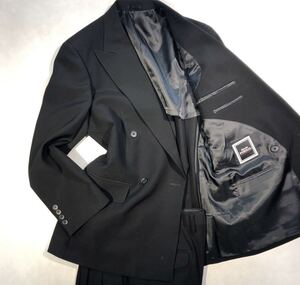 新品 定価3.9万円【サイズBE3 S★Kanebo礼服】4Bダブルスーツ 漆黒フォーマル 背抜き ノーベンツ 2タック アジャスター付き ウール100 喪服