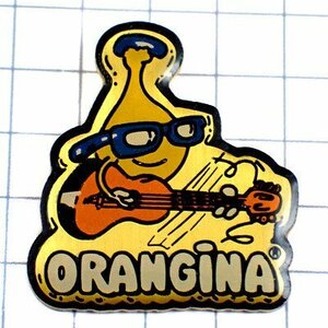 ピンバッジ・ギター弾くオランジーナ飲み物アコースティックギター音楽 ORANGINA◆フランス限定ピンズ◆レアなヴィンテージものピンバッチ